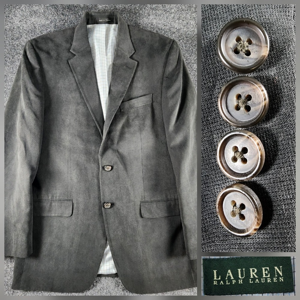 Ralph Lauren Mens 40R Blazer Charcoal Gray Faux Suede 2 Button Sport Coat
